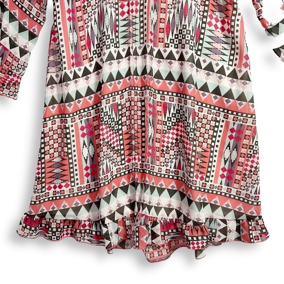 Sanctuary Southwest Boho Dress Sz S V Neck Ruffle Pink Coastal Cowgirl - Picture 3 of 11